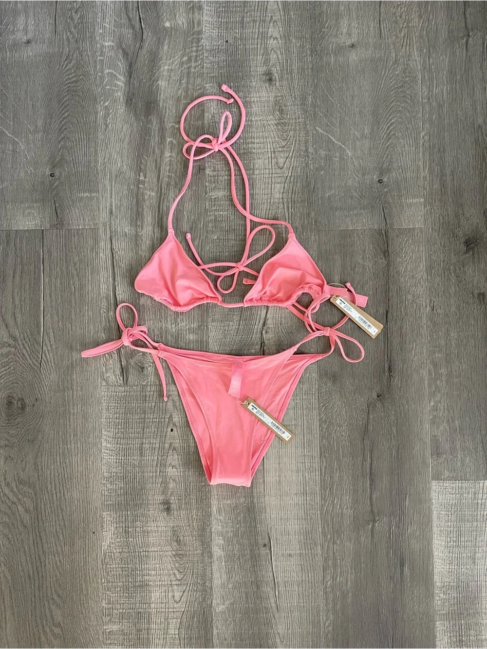 NWT Skims Signature Swim Triangle Bikini Top & Dipped Tie Bottom Set in Melon S
